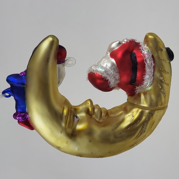Gold Moon Glass Ornament with Santa and Elf - Picture 6 of 10